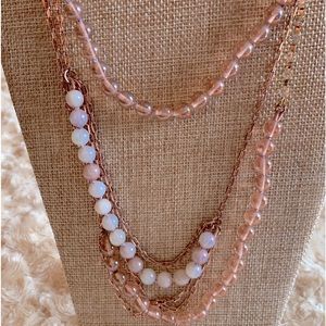 J. Crew Whimsical Fairy Rose Gold Rhinestone Bead Multi-Layer Necklace